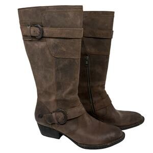 Born Tall Leather Riding Boots Women’s Size 8.5 Brown Buckle Strap Comfort